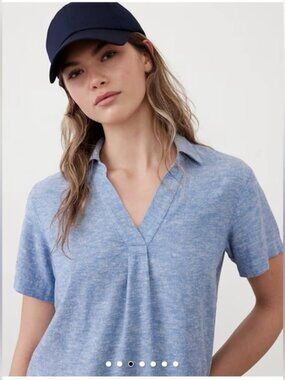 Banana Republic Factory Linen-Blend Collared Top - Antique Blue - XL